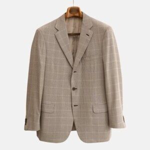 Brioni Brown/Creme Houndstooth Patterned Suits made of Wool (EU 52)